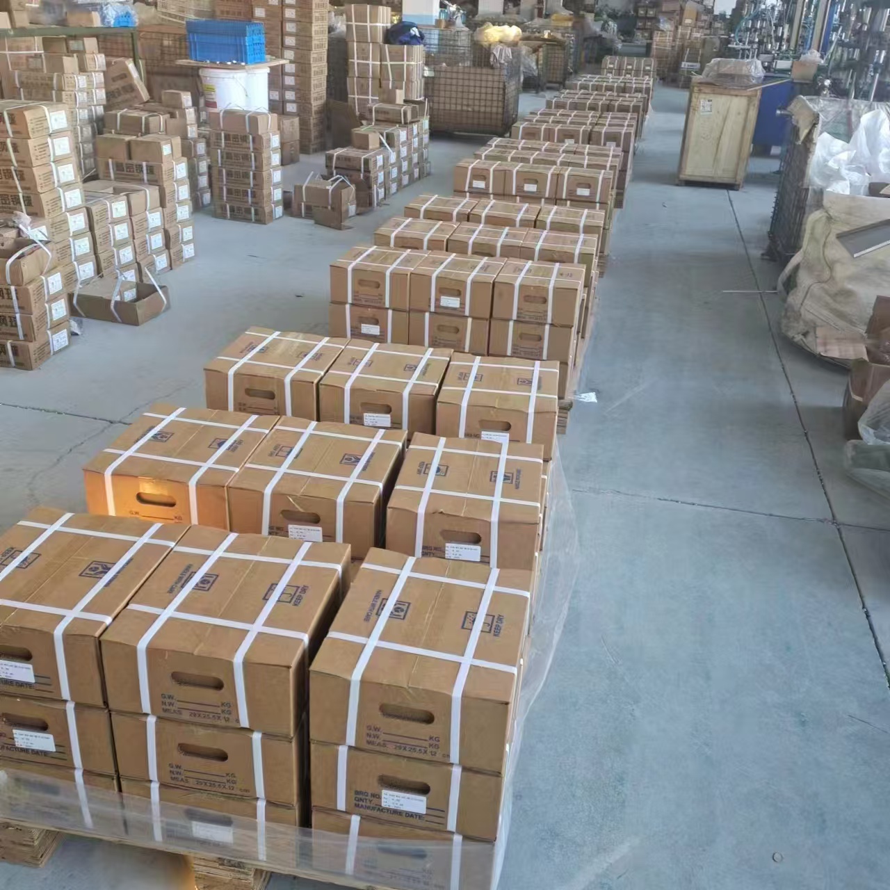 Packed bearing cartons in warehouse